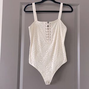 Express White Lace Thong Bodysuit